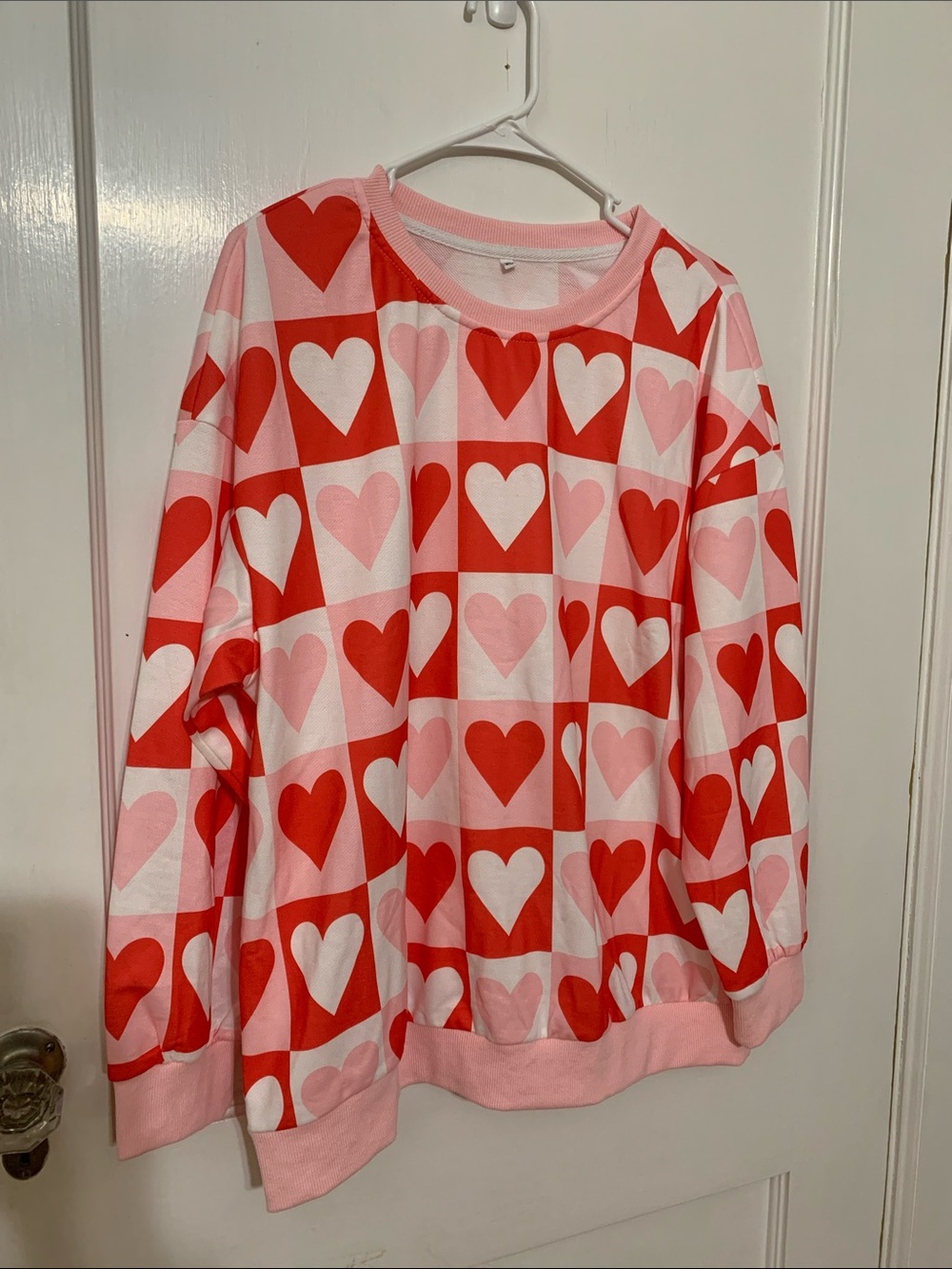 NWOT Pink & Red Heart-Print Pullover Sweatshirt
